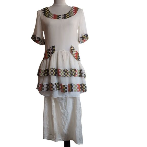 Vintage Dainty Colorful Checked 💯 Silk Blouse S - Picture 2 of 7